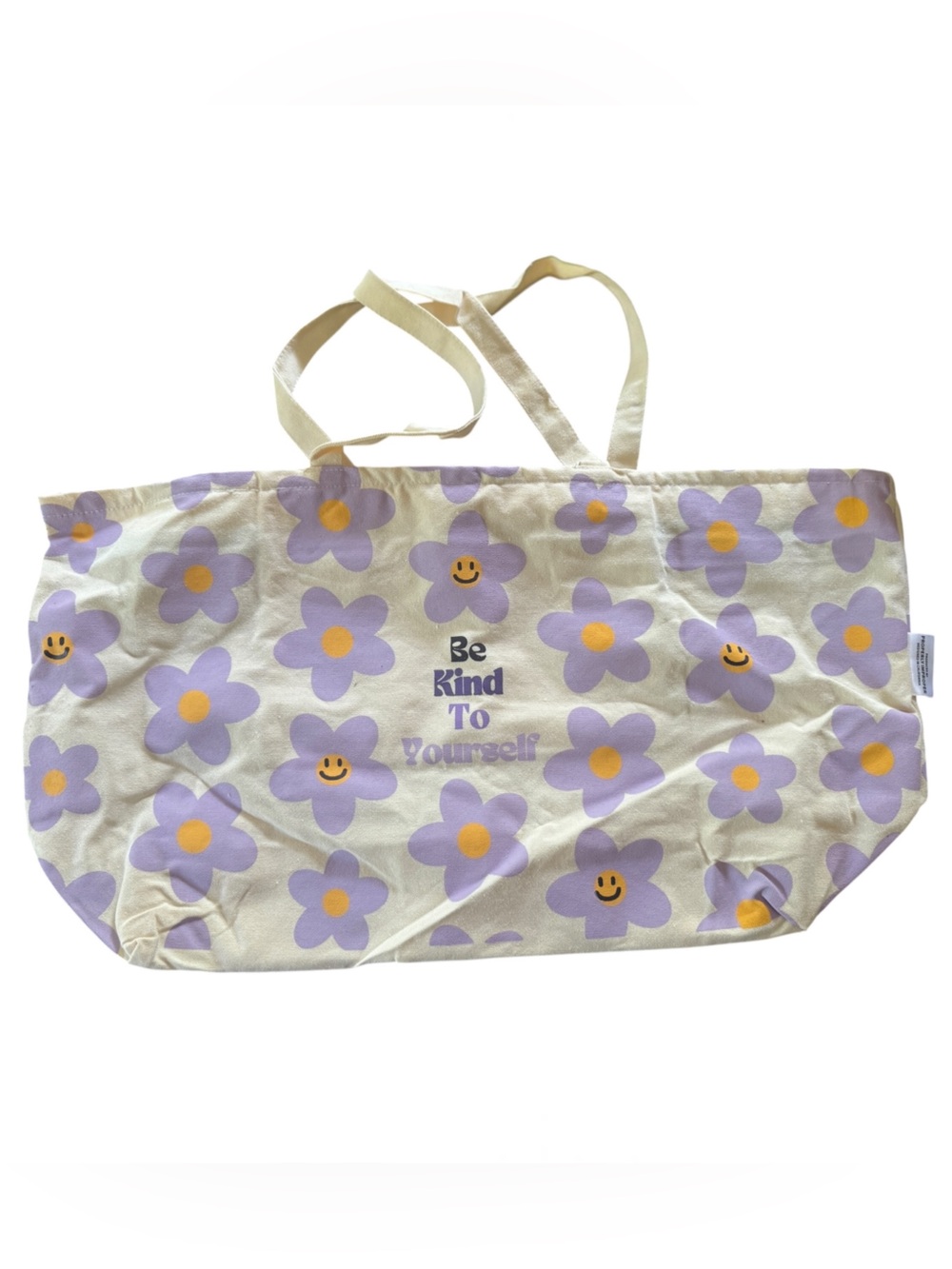 Properly Improper "Be Kind To Yourself" Canvas Tote Bag Large Purple Daisy - Picture 1 of 3